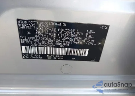 2006 Toyota Rav4 Sport из США, поврежденный, VIN JTMBD32V666008892